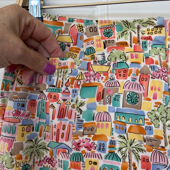 •Talbots• Vintage Colorful Village Scene Cropped Pants - Size 8P - Picture 3 of 9